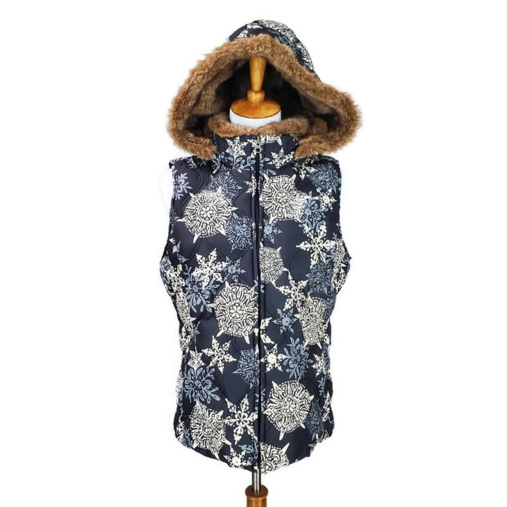 Eddie Bauer Goose Down Quilted Jacket Zip Hooded Snowflake Vest Coat Sz Medium